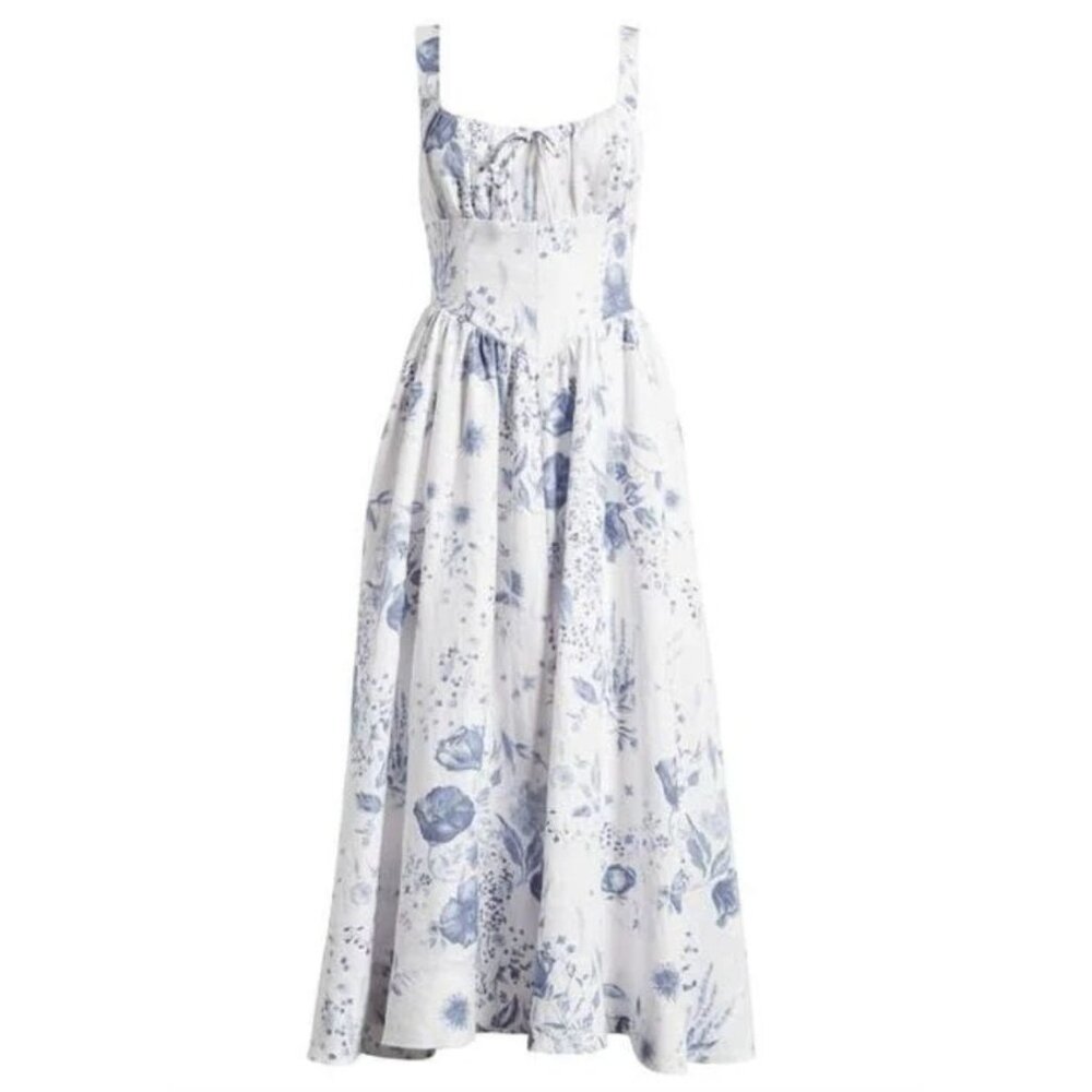 Reformation White and Blue Floral Midi Dress
